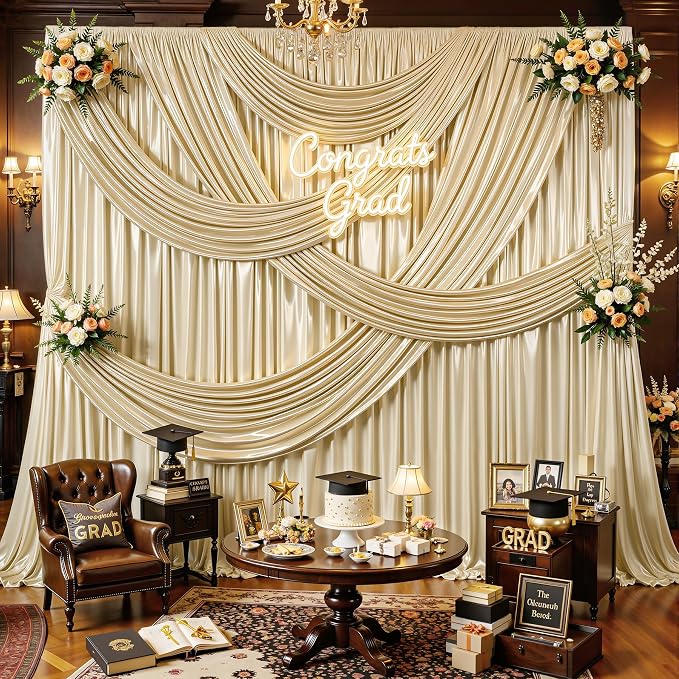 10x10ft Champagne Beige Glitter Backdrop Curtain - Image 5