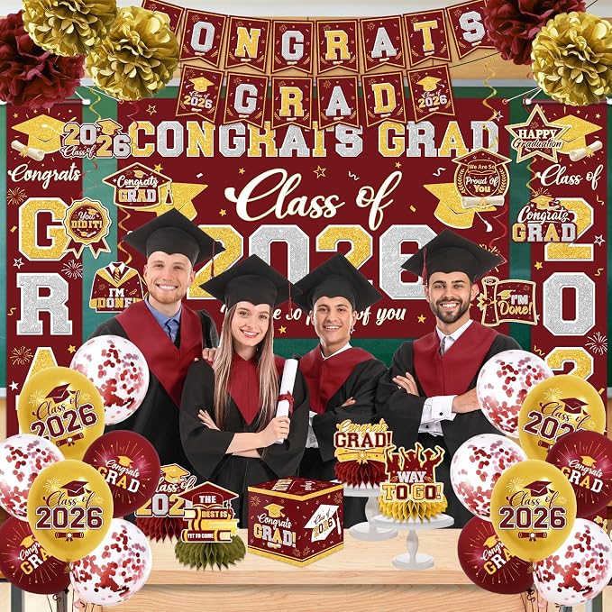 Graduation Decorations Class of 2026 Maroon and Gold Graduation Decorations - Image 6