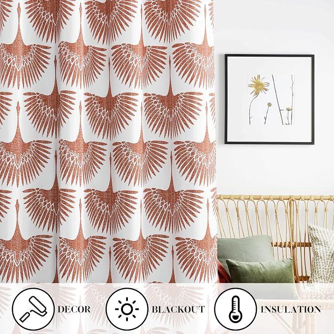 KGORGE Blackout Curtains Bird Pattern 52" x 108" Mecca Red 2 Panels | Privacy - Image 8
