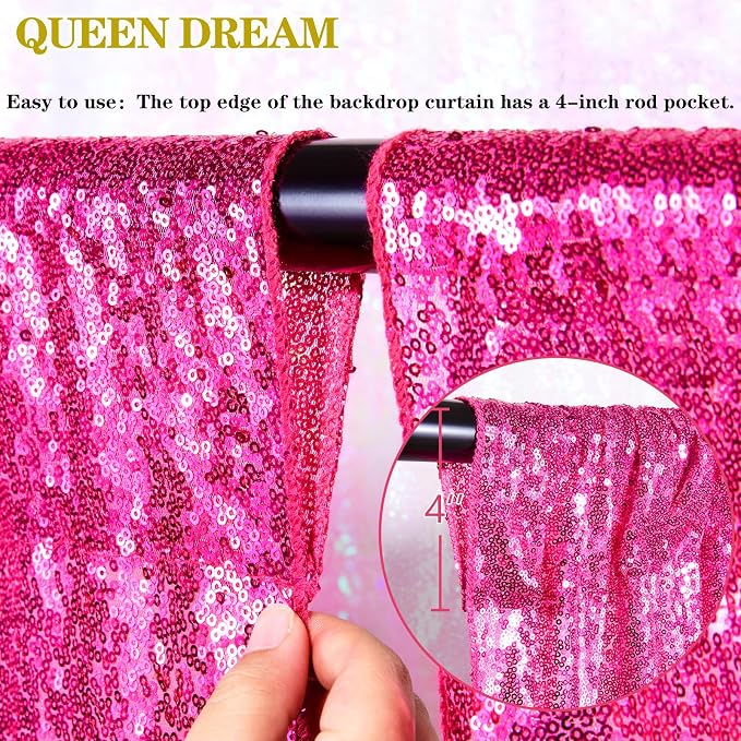 Hot Pink Sequin Backdrop 2 Panels 2FTx8FT Photo Backdrop Curtains Glitter | - Image 5