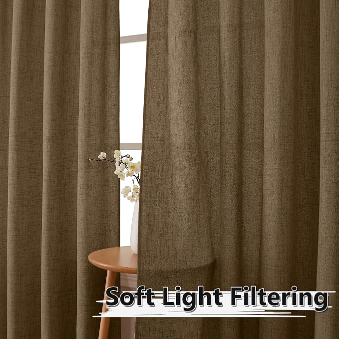 Tollpiz Linen Tier Curtain Rod Pocket Semi Sheer Half Kitchen Curtains Burlap - Image 2