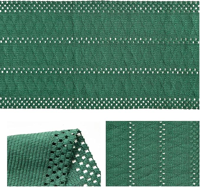 Artoid Mode Dark Green Farmhouse Woven Rustic Hollow Table Runner, Seasonal Holiday Hollow Kitchen Dining Table Decoration for Home Party Decor 12x48 Inch