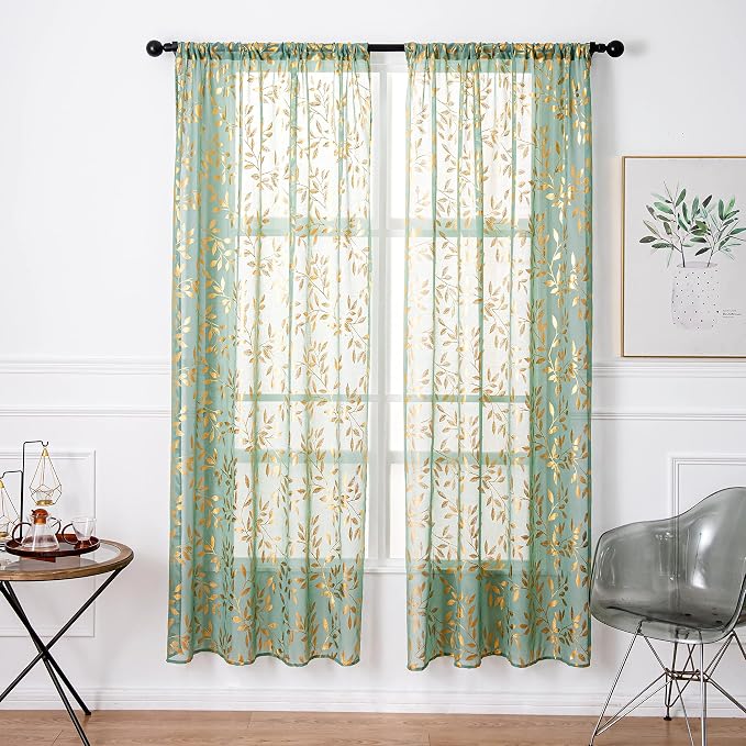 Sutuo Home Green Sheer Curtains 63 Inch Length 2 Panels Set, Privacy Voile - Image 2