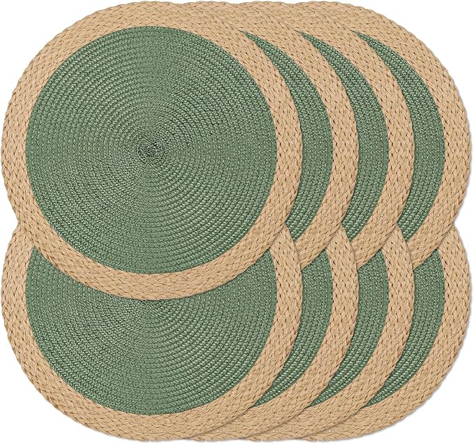 Round Placemats Set of 8, Woven Table Mats, Wide Edge, 15 Inch Diameter by Noctiflorous