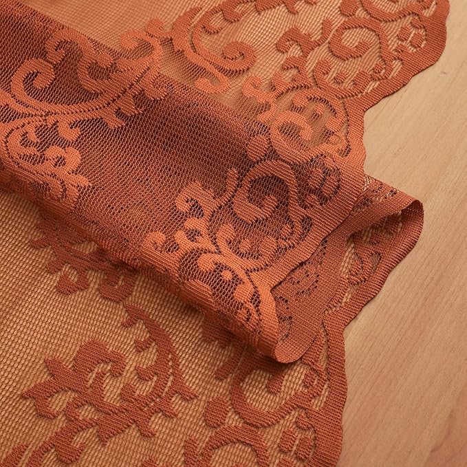 Brunt Orange Lace Curtains 63 Inch Length 2 Panels Set - Image 6