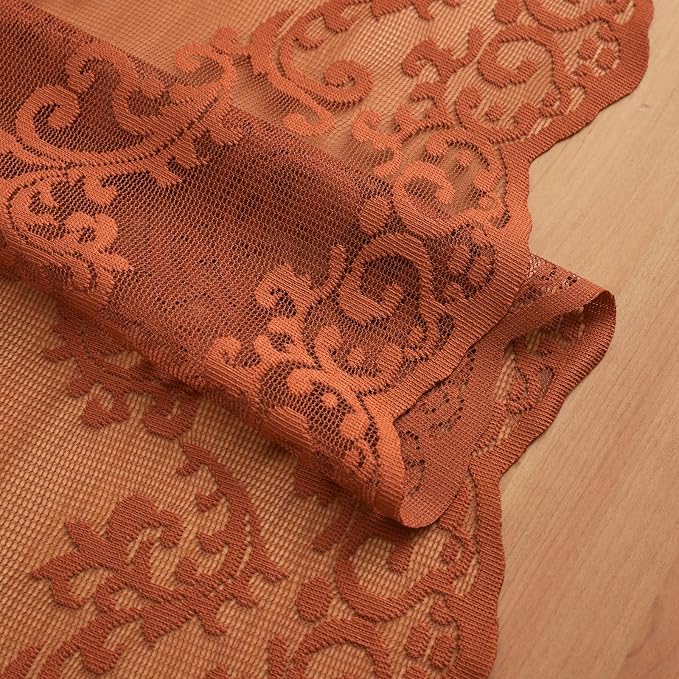 Rust Terracotta Lace Curtains 96 Inches Long 2 Panels Country Lace Sheer - Image 6