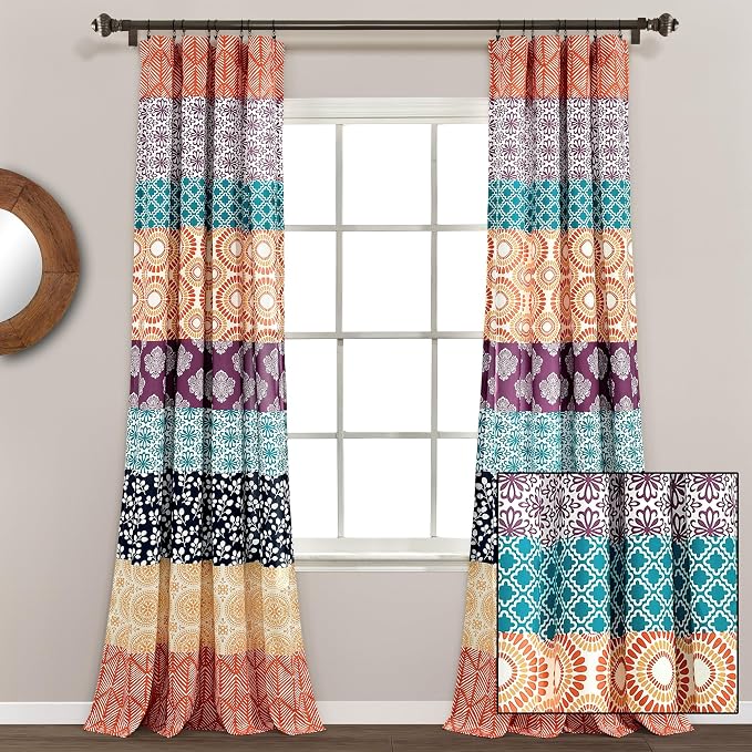 Lush Decor Bohemian Stripe Window Curtain Panels, Pair 52" W x 84" L Fuchsia & - Image 6