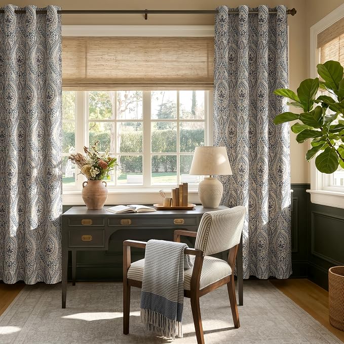 jinchan Blue Damask Curtains 90 Inch Room Darkening Grommet 2 Panels | Blackout - Image 6