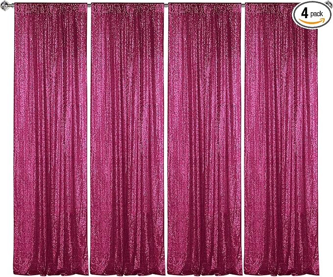 Sugargirl Fuchsia Sequin Backdrop Curtain 4 Panels 2FTx8FT Glitter Fuchsia by Sugargirl