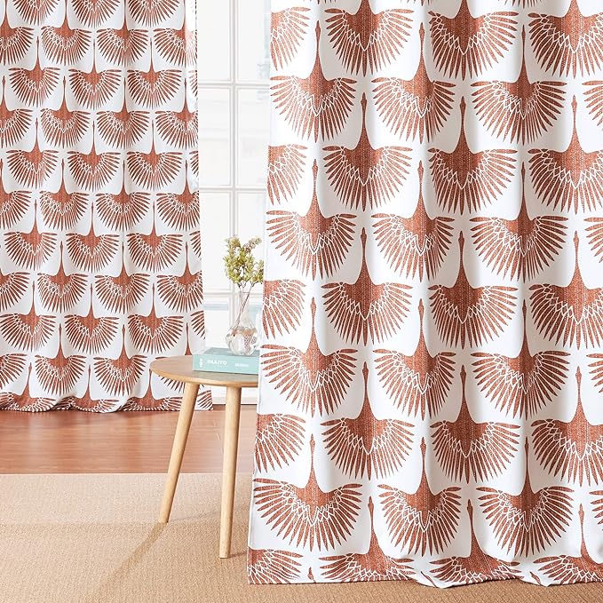 KGORGE Blackout Curtains Bird Pattern Mecca Red 52" x 72" 2 Panels | Privacy - Image 2