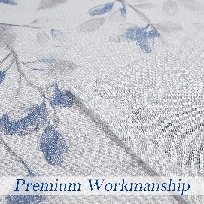 Navy Blue Leaf Floral Print Metallic Sheer Curtain - Image 4