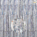 PartyWoo Foil Fringe Curtains Silver, 2 pcs 3.3x6.6 ft Silver Streamers, Fringe Backdrop, Tinsel Backdrop, Tinsel Curtain, Metallic Door Shimmer, Birthday Party Streamers, Christmas Decorations