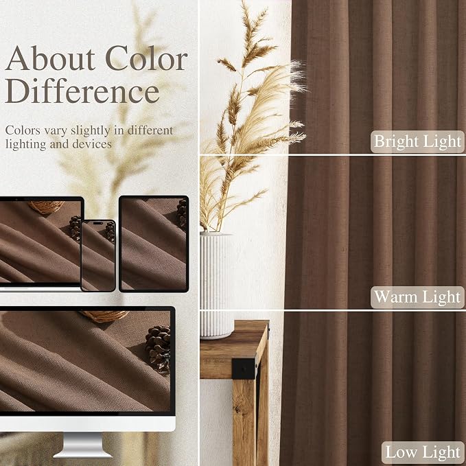 Caramel Brown Curtains 100 Inches Long 2 Panels Set Back Tab Linen Extra Long - Image 3
