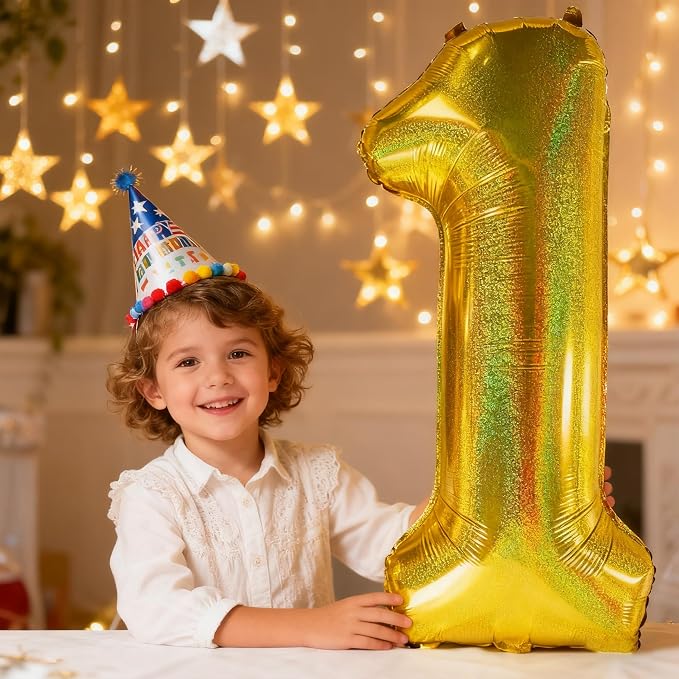 Jonhamwelbor 40 Inch Laser Gold Number 1 Balloon Foil Mylar Giant Balloon - Image 5