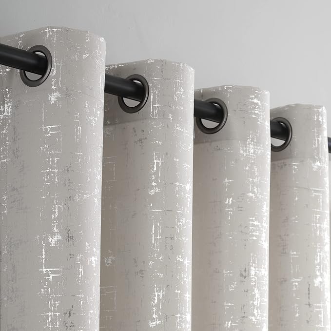 Taisier Home Silver Foil Print Linen Textured Curtains Geometric Dots Pattern - Image 2