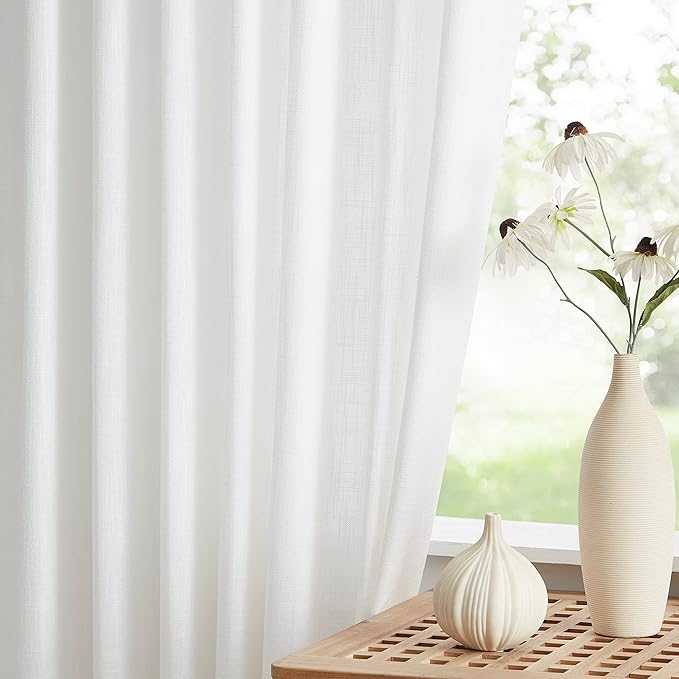 Vision Home White Pinch Pleated Semi Sheer Curtains Textured Light Filtering Window Curtains 102 inch for Living Room Bedroom Patio Rayon Blended Pinch Pleat Drapes with Hooks 1 Panel 80" Wx102 L