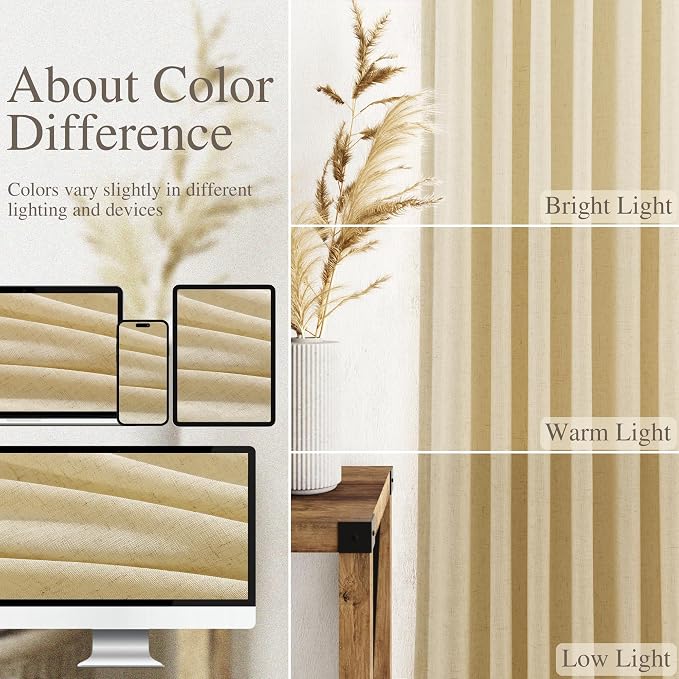 Cream Yellow Curtains 96 Inch Length 2 Panels Set - Image 3