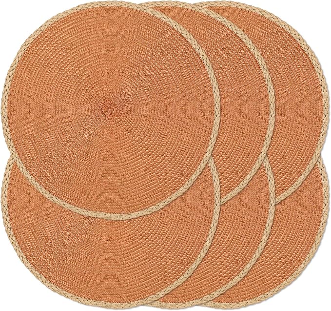 Round Placemats Set of 6, Woven Table Mats, Thin Edge, 15 Inch Diameter by Noctiflorous