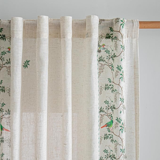MYSKY HOME Boho Curtains for Bedroom 63 Inch Long Linen Blended Semi Sheer Back - Image 7
