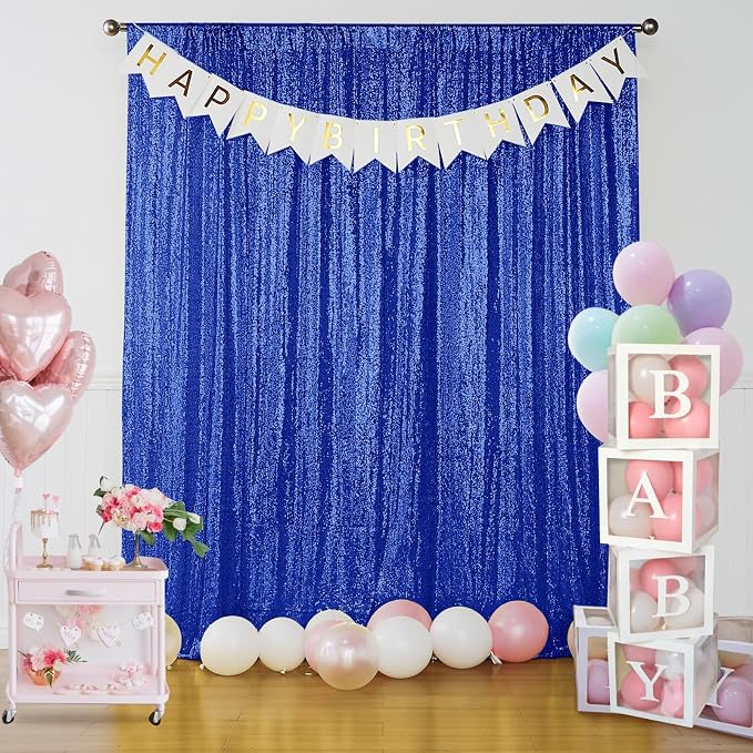 Sugargirl Royal Blue Sequin Backdrop Curtain 4 Panels 2FTx8FT Glitter Royal - Image 7