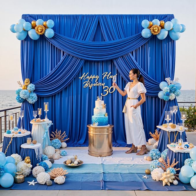 50ft x 12ft Wrinkle Free Royal Blue Backdrop Curtains - Image 5