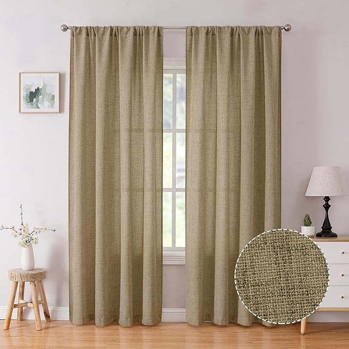 Tollpiz Linen Curtain Bedroom Rod Pocket Semi Sheer Curtains Burlap Light by Tollpiz