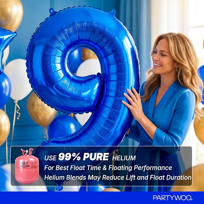 PartyWoo Number Balloons 40 Inch Blue Number 9 Kit - Image 5