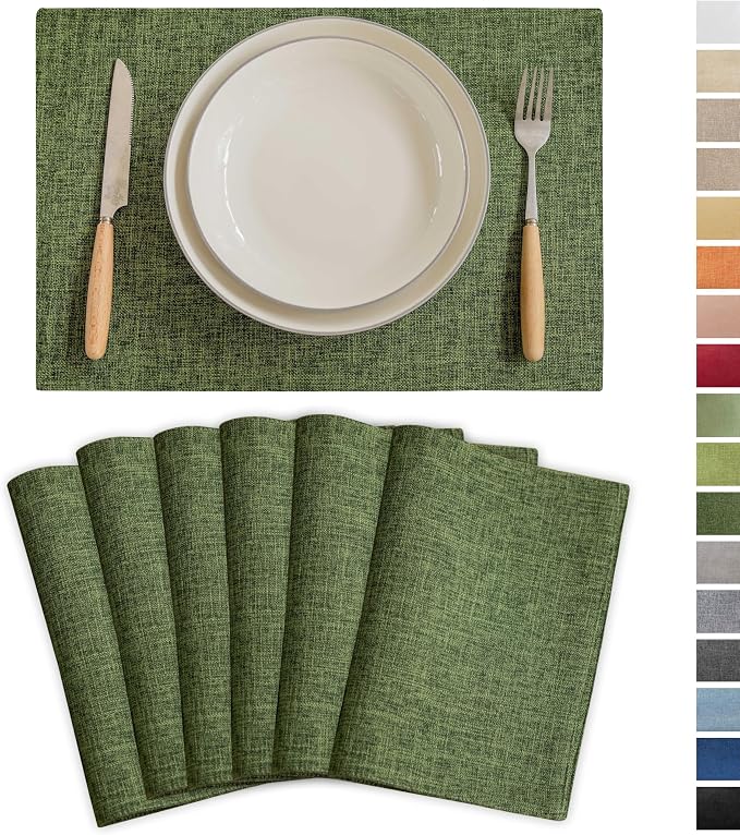 Demetex Green Placemats Set of 6 Vintage Cloth Textured Place Mats Stain by DEMETEX