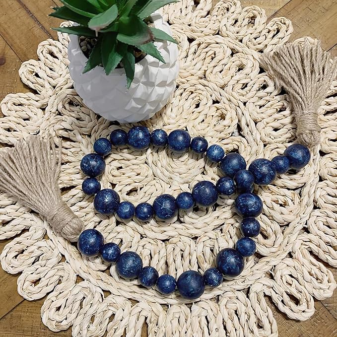 Handcrafted Farmhouse Wooden Decorative Beads Garland, Table Tray Boho Wood - Image 2