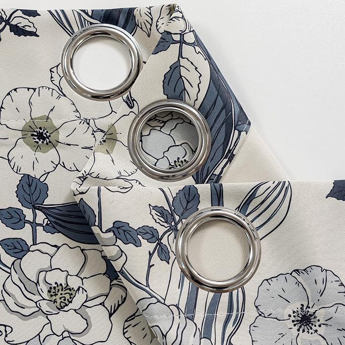 SUOUO Grey Blue Floral Blackout Curtains - Image 8