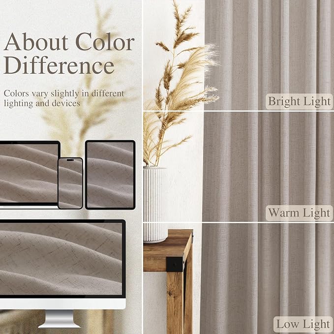 Stone Beige Linen Curtains for Living Room 108 Inches Long Simple Modern Light - Image 3