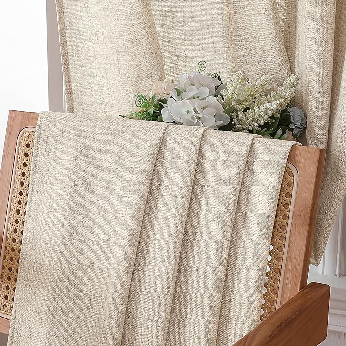 Tollpiz Short Linen Tier Curtains Rod Pocket Semi Sheer Half Kitchen Curtain - Image 6
