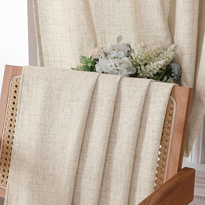 Tollpiz Short Linen Curtains Bedroom Rod Pocket Semi Sheer Curtain Burlap Light - Image 6