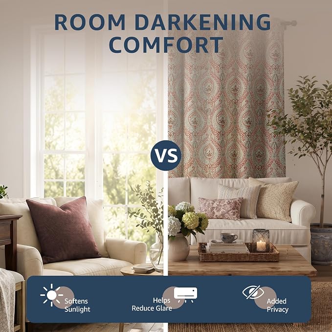 jinchan Terrared Damask Curtains 84 Inch Room Darkening Grommet 2 Panels | - Image 3