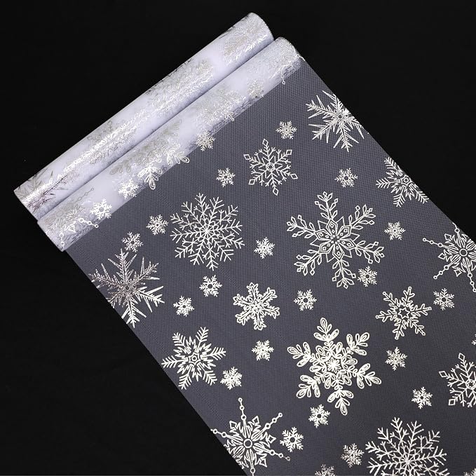 Snowkingdom 2PCS Silver Christmas Snowflake Glitter Table Runner 108 Inch | - Image 2