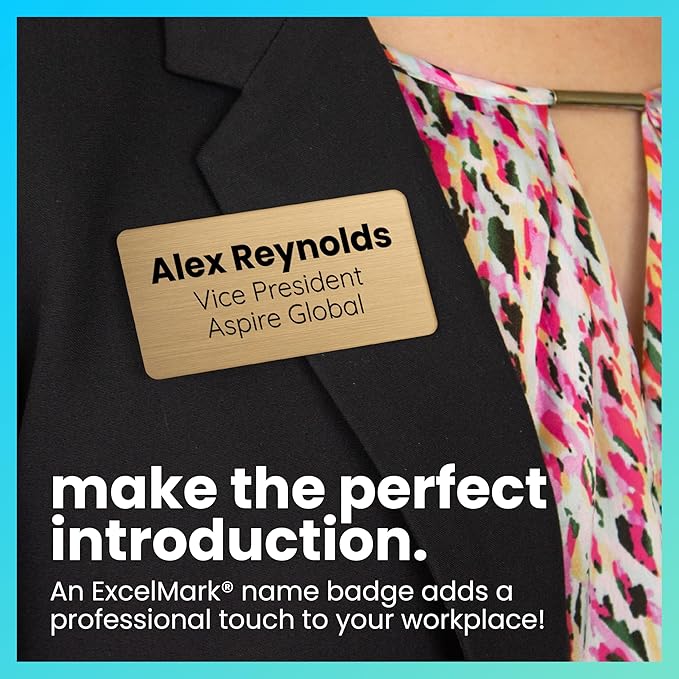 ExcelMark Custom Name Tag - Engraved Name Badge with Pin or Magnetic Backing, 16 Colors, 6 Fonts, and 2 Sizes to Choose from (White w/Black Letters, 1.5"x 3")