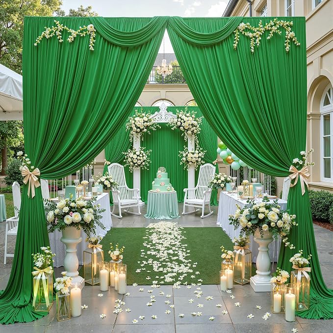20 ft x 10 ft Wrinkle Free Green Backdrop Curtain - Image 4