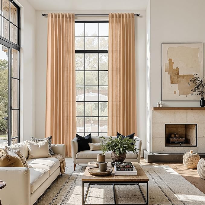 Camel Linen Curtains for Living Room 95 Inches Long Back Tab and Rod Pocket - Image 6