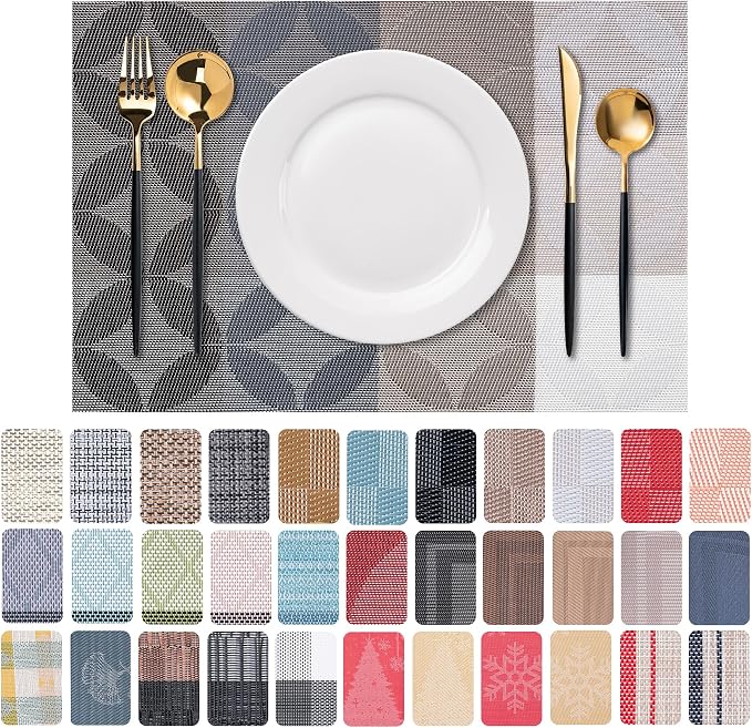 Placemats Set of 6 Washable Indoor | Outdoor Vinyl Place Mats by CADONO