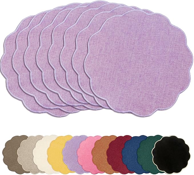 AHHFSMEI Round Faux Linen Placemats Set of 8 Heat Resistant Non-Slip Stain by AHHFSMEI