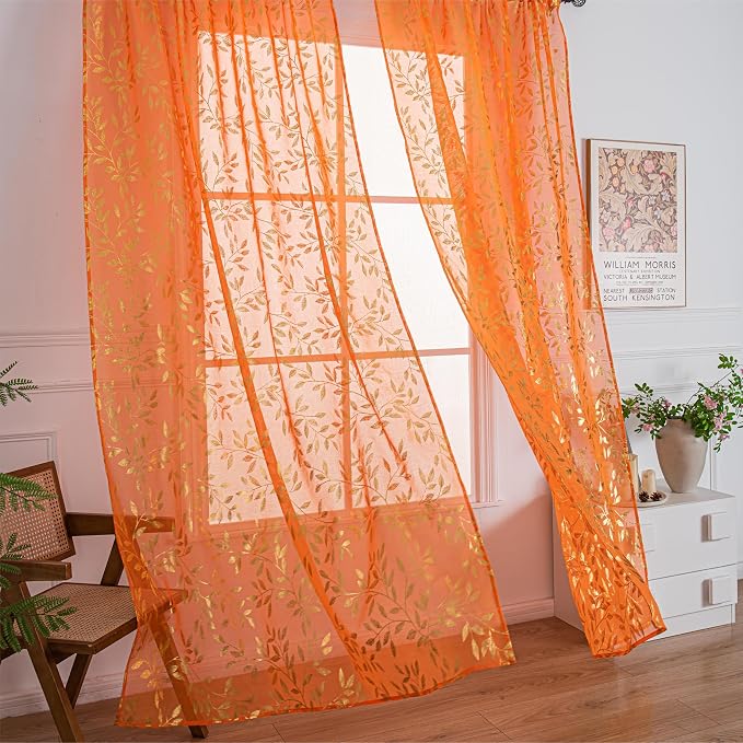 Sutuo Home Orange Sheer Curtains - Image 3