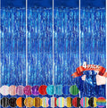 Blue Metallic Tinsel Foil Fringe Curtains, 4 Pack 3.3x8.3 Feet Party Streamer by NUWDHP