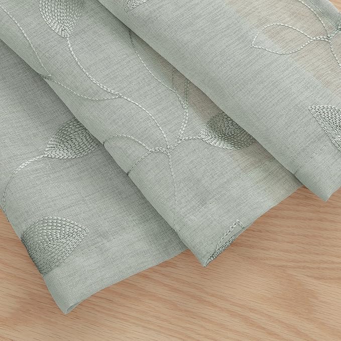HOMEIDEAS Sage Green Sheer Kitchen Curtains 30 X 24 Inch Length 2 Panels - Image 4