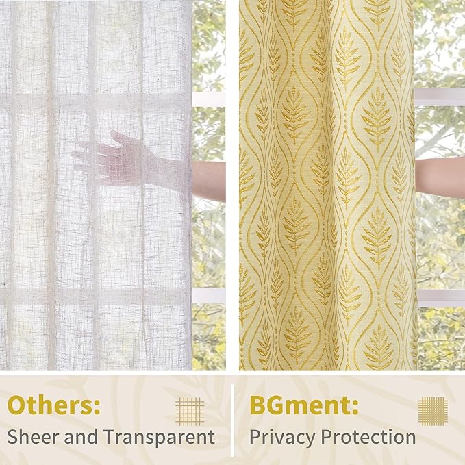 BGment Mustard Yellow French Country Curtains 63 Inches Long - Image 5