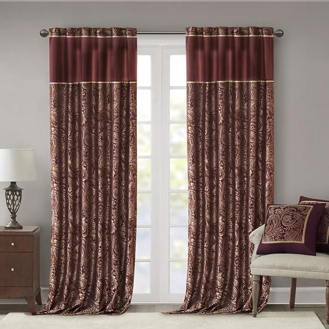 Madison Park Aubrey 2 Panel Curtain Faux Silk Paisley Jacquard, Rod Pocket - Image 6