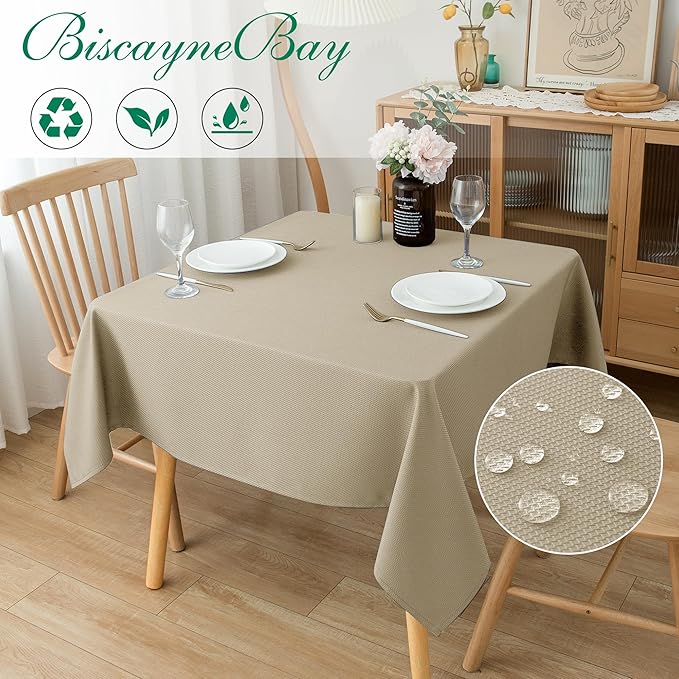 Biscaynebay Textured Fabric Square Tablecloths 70x70 Inches, Natural Water Resistant Spill Proof Card Table Cloth Folding Table Cover for Dining, Kitchen, Wedding and Parties, Machine Washable