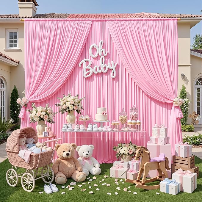 40ft x 10ft Wrinkle Free Baby Pink Backdrop Curtains - Image 7