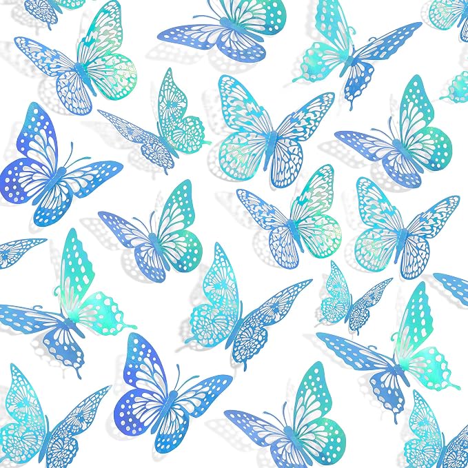 SAOROPEB 3D Butterfly Wall Decor 48 Pcs Laser Blue Butterfly Decorations | 4 by SAOROPEB