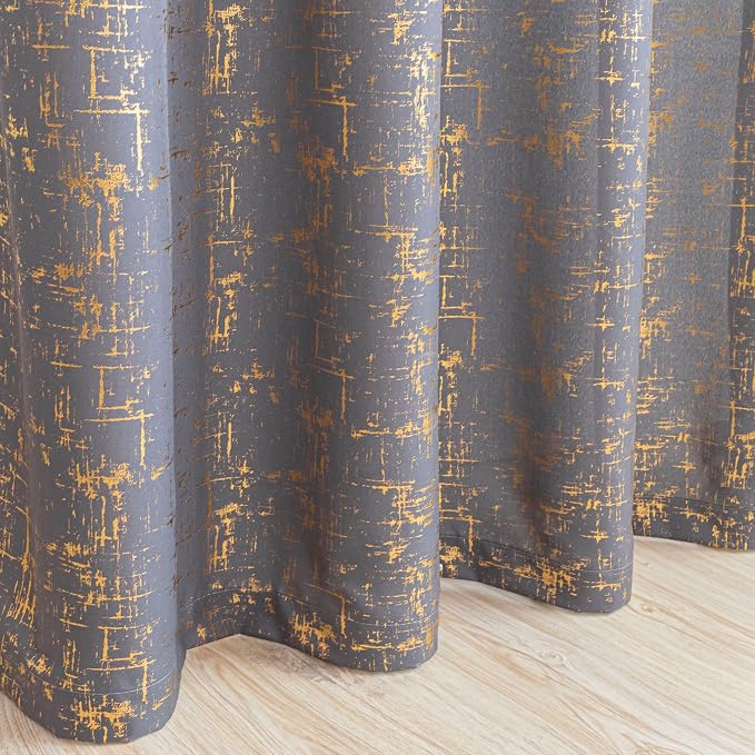 Taisier Home Gold Foil Print Linen Textured Curtains Geometric Dots Pattern - Image 3