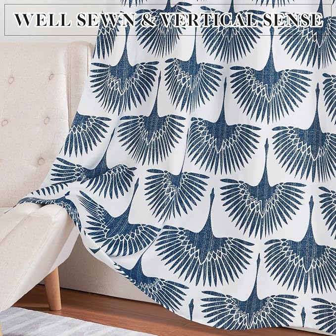 KGORGE Blackout Curtains Geometric Bird Pattern 52" x 108" Blue 2 Panels | - Image 4